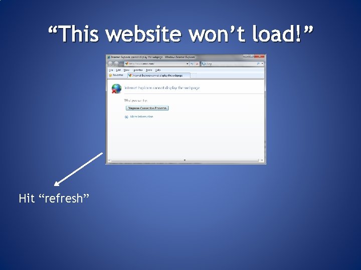 “This website won’t load!” Hit “refresh” 