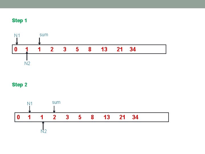 Step 1 sum N 1 0 1 1 2 3 5 8 13 21 Step 1 sum N 1 0 1 1 2 3 5 8 13 21