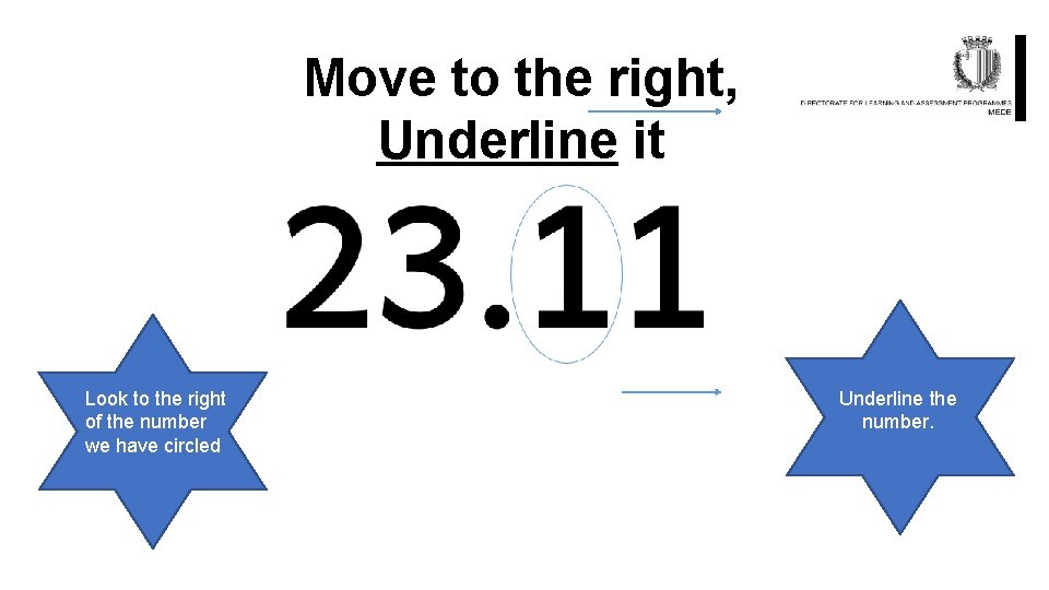 Move to the right, Underline it Look to the right of the number we