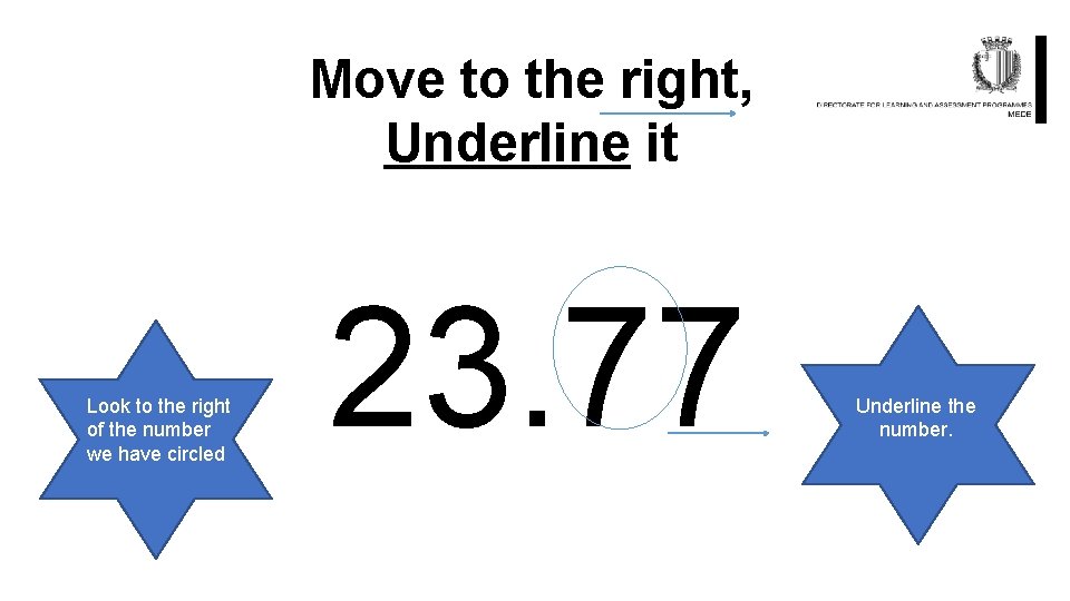 Move to the right, Underline it Look to the right of the number we