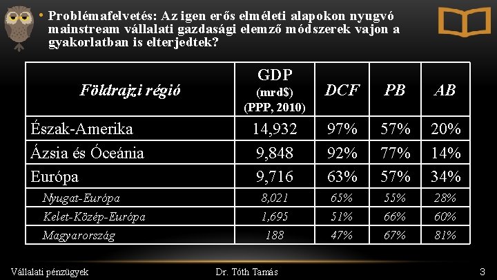  • Problémafelvetés: Az igen erős elméleti alapokon nyugvó mainstream vállalati gazdasági elemző módszerek