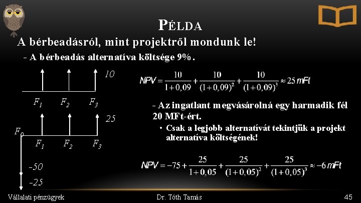 PÉLDA A bérbeadásról, mint projektről mondunk le! - A bérbeadás alternatíva költsége 9%. 10