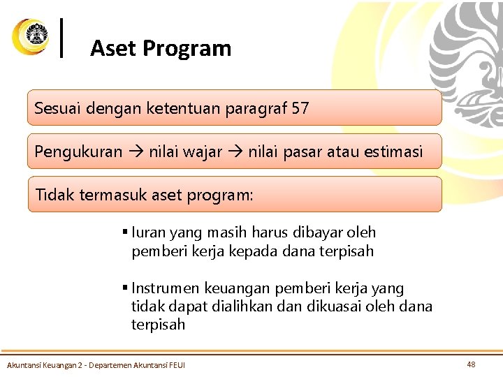 Aset Program Sesuai dengan ketentuan paragraf 57 Pengukuran nilai wajar nilai pasar atau estimasi