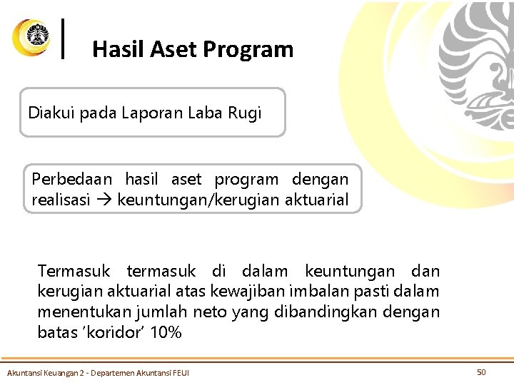 Hasil Aset Program Diakui pada Laporan Laba Rugi Perbedaan hasil aset program dengan realisasi