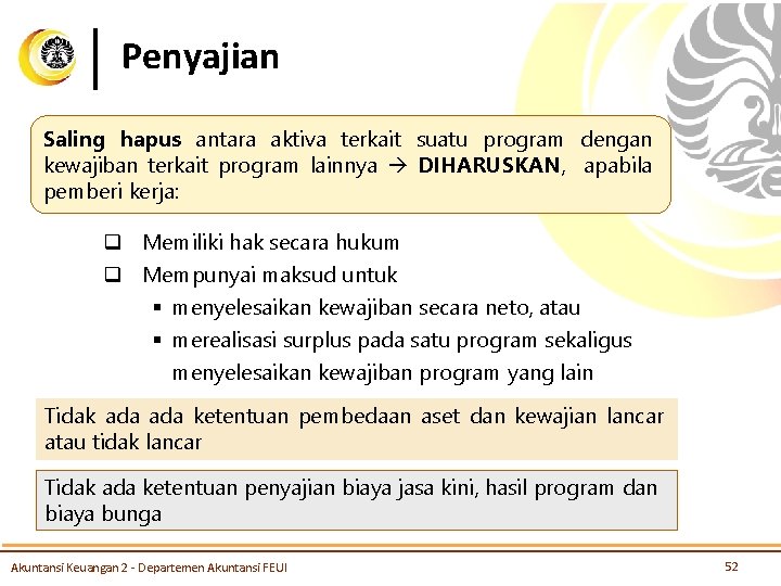 Penyajian Saling hapus antara aktiva terkait suatu program dengan kewajiban terkait program lainnya DIHARUSKAN,