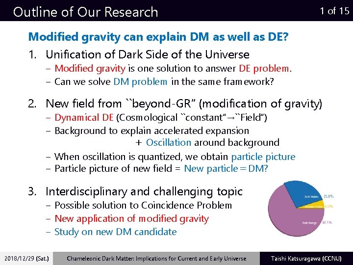 Outline of Our Research 1 of 15 Modified gravity can explain DM as well