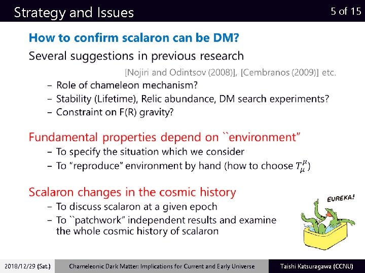 Strategy and Issues 2018/12/29 (Sat. ) Chameleonic Dark Matter: Implications for Current and Early