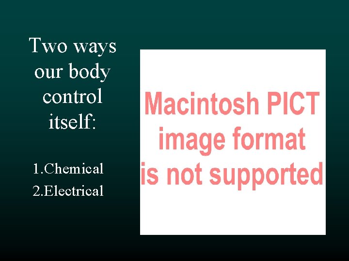 Two ways our body control itself: 1. Chemical 2. Electrical 