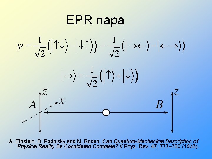 EPR пара A. Einstein, B. Podolsky and N. Rosen, Can Quantum-Mechanical Description of Physical