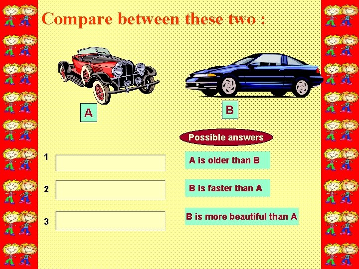 Compare between these two : A B Possible answers 1 A is older than