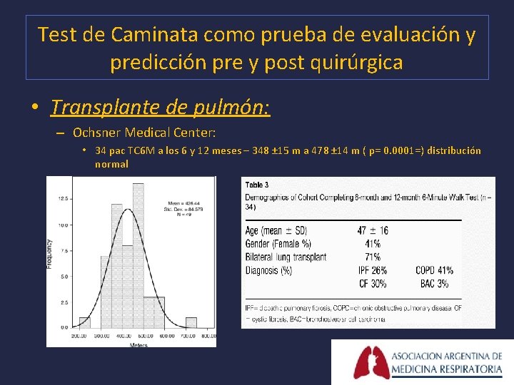 Test de Caminata como prueba de evaluación y predicción pre y post quirúrgica •