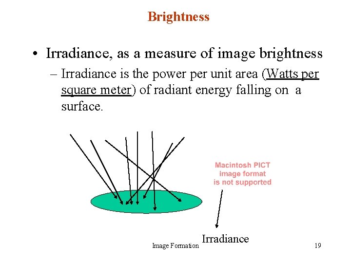 Brightness • Irradiance, as a measure of image brightness – Irradiance is the power