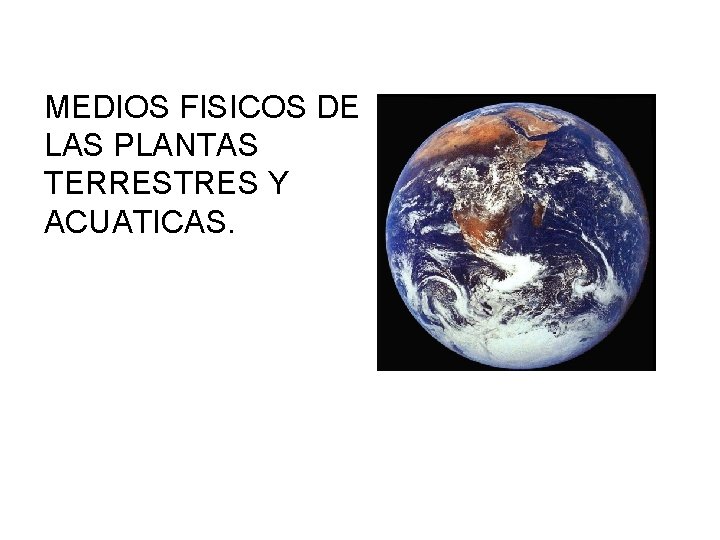 MEDIOS FISICOS DE LAS PLANTAS TERRESTRES Y ACUATICAS. 