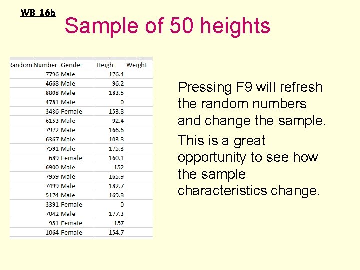 WB 16 b Sample of 50 heights Pressing F 9 will refresh the random