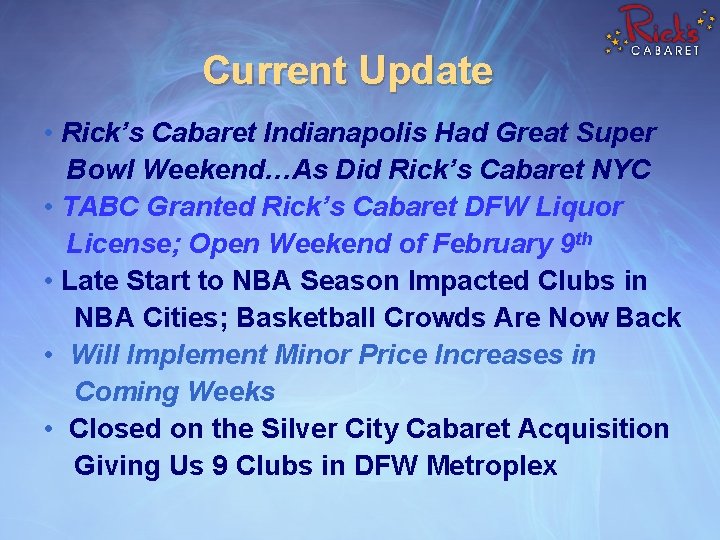 Current Update • Rick’s Cabaret Indianapolis Had Great Super Bowl Weekend…As Did Rick’s Cabaret