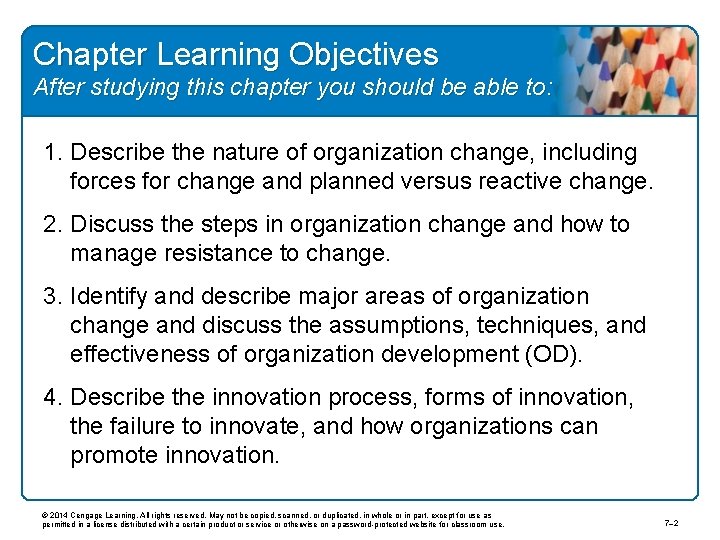 Chapter Learning Objectives After studying this chapter you should be able to: 1. Describe
