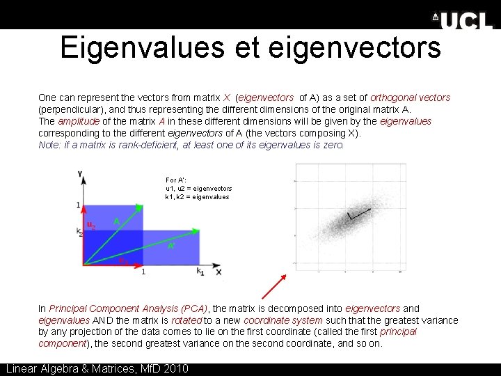 Eigenvalues et eigenvectors One can represent the vectors from matrix X (eigenvectors of A)