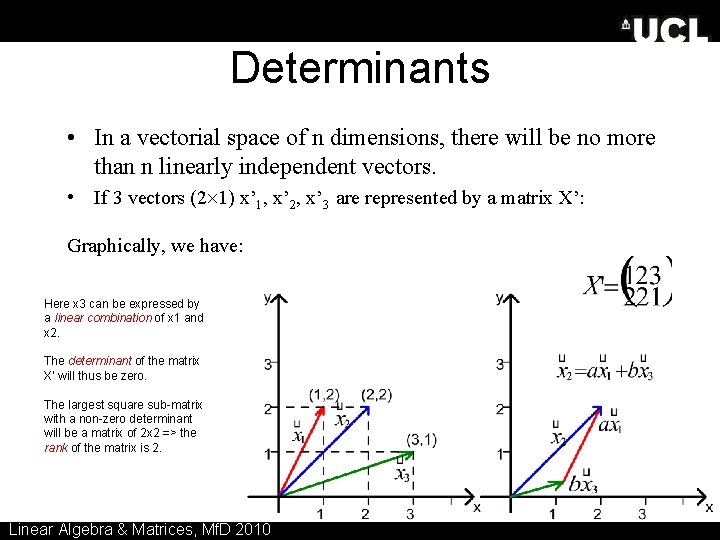 Determinants • In a vectorial space of n dimensions, there will be no more