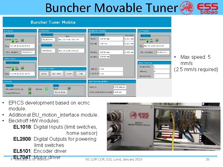 Buncher Movable Tuner • Max speed: 5 mm/s (2. 5 mm/s required) • EPICS