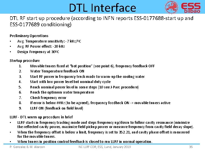 DTL Interface DTL RF start up procedure (according to INFN reports ESS-0177688 -start up