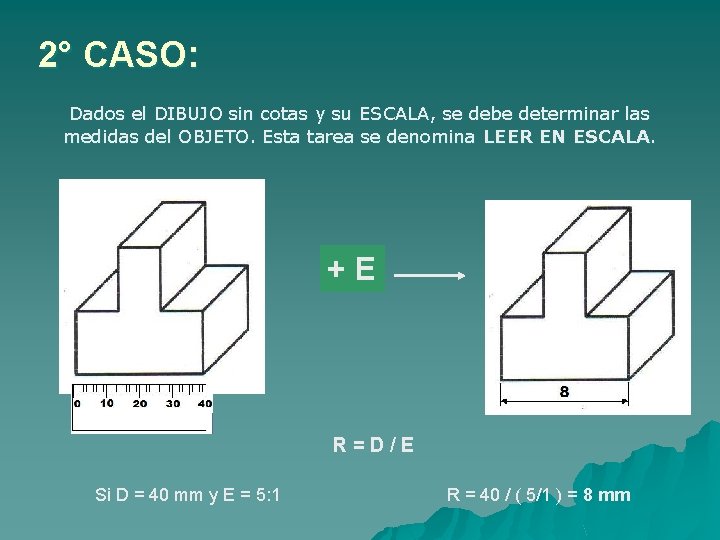 2° CASO: Dados el DIBUJO sin cotas y su ESCALA, se debe determinar las