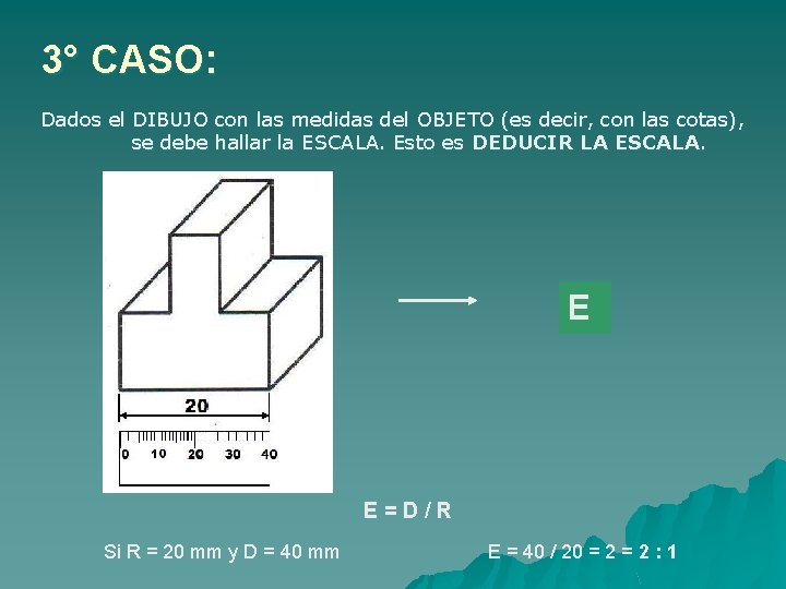 3° CASO: Dados el DIBUJO con las medidas del OBJETO (es decir, con las