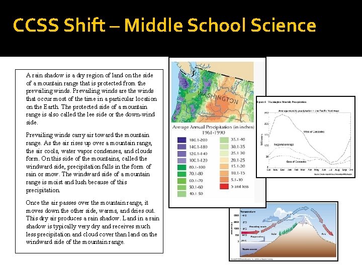 CCSS Shift – Middle School Science A rain shadow is a dry region of