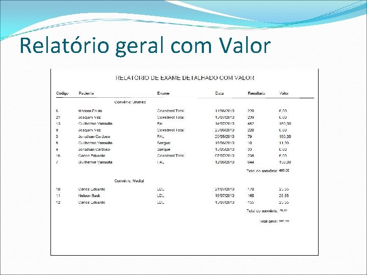 Relatório geral com Valor 