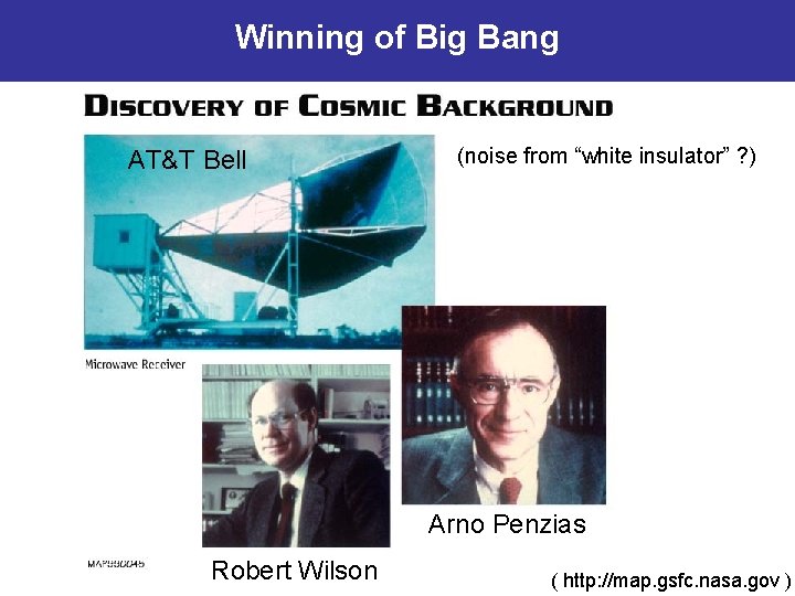 Winning of Big Bang AT&T Bell (noise from “white insulator” ? ) Arno Penzias