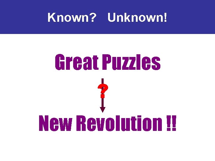 Known? Unknown! Great Puzzles ? New Revolution !! 