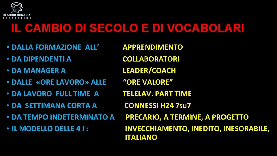 IL CAMBIO DI SECOLO E DI VOCABOLARI • DALLA FORMAZIONE ALL’ APPRENDIMENTO • DA