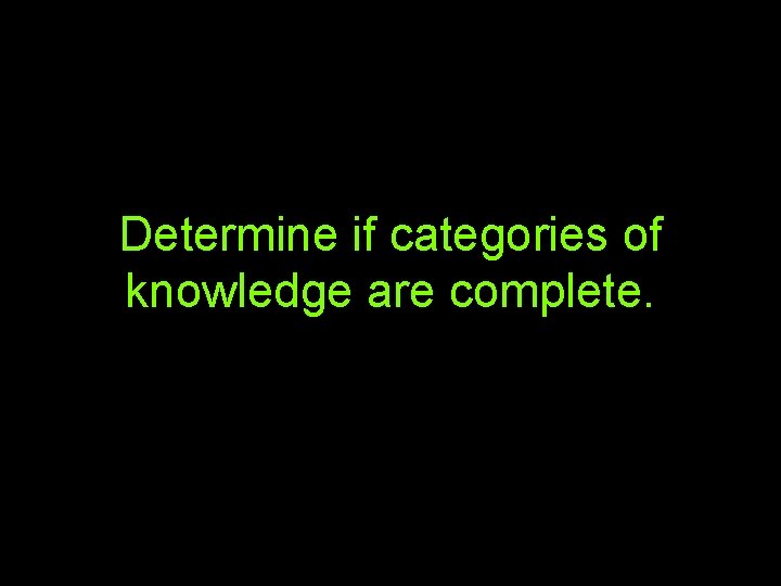 Determine if categories of knowledge are complete. 
