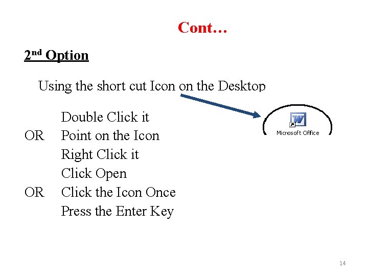 Cont… 2 nd Option Using the short cut Icon on the Desktop OR OR