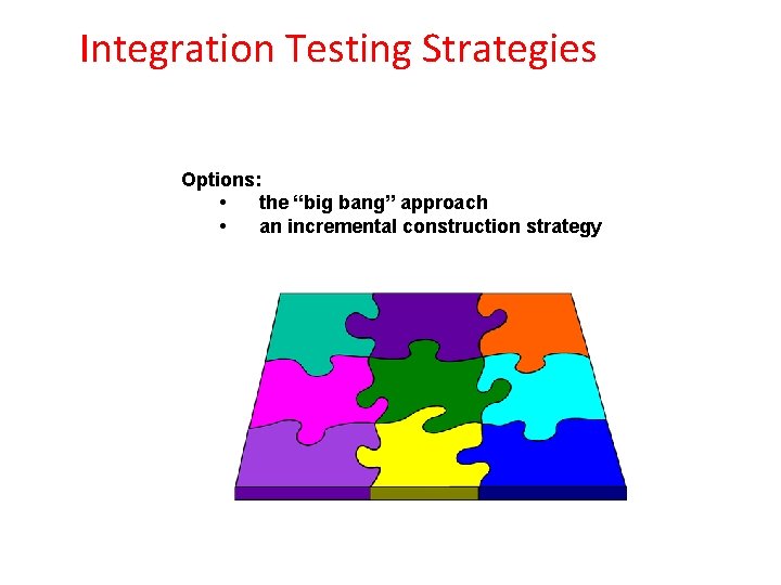 Integration Testing Strategies Options: • the “big bang” approach • an incremental construction strategy