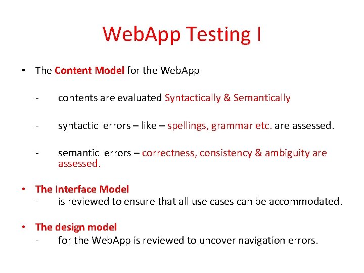Web. App Testing I • The Content Model for the Web. App - contents