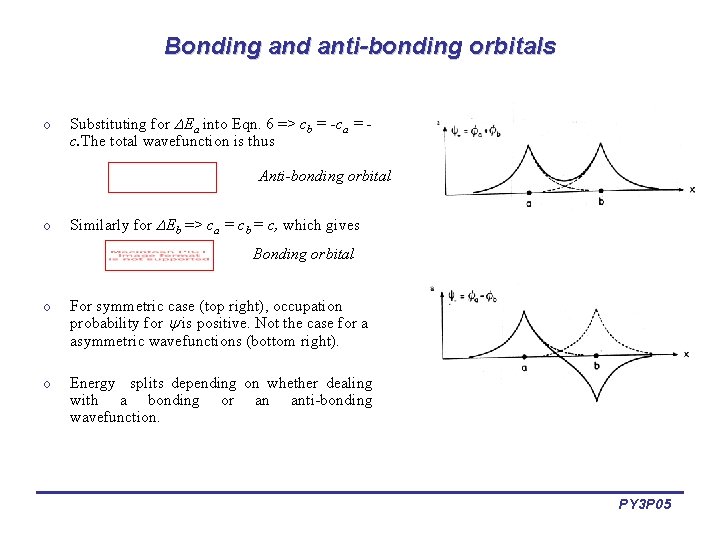 Bonding and anti-bonding orbitals o Substituting for Ea into Eqn. 6 => cb =