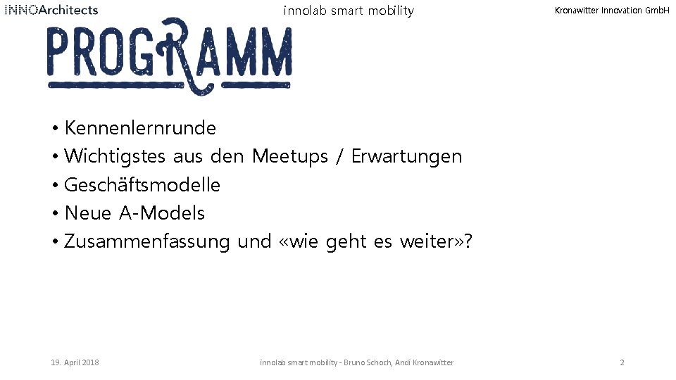 innolab smart mobility Kronawitter Innovation Gmb. H • Kennenlernrunde • Wichtigstes aus den Meetups