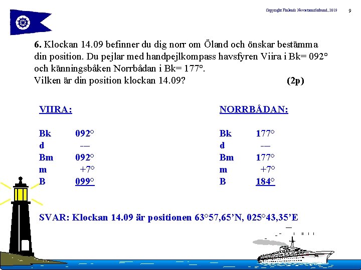 Copyright Finlands Naviationsförbund, 2019 6. Klockan 14. 09 befinner du dig norr om Öland