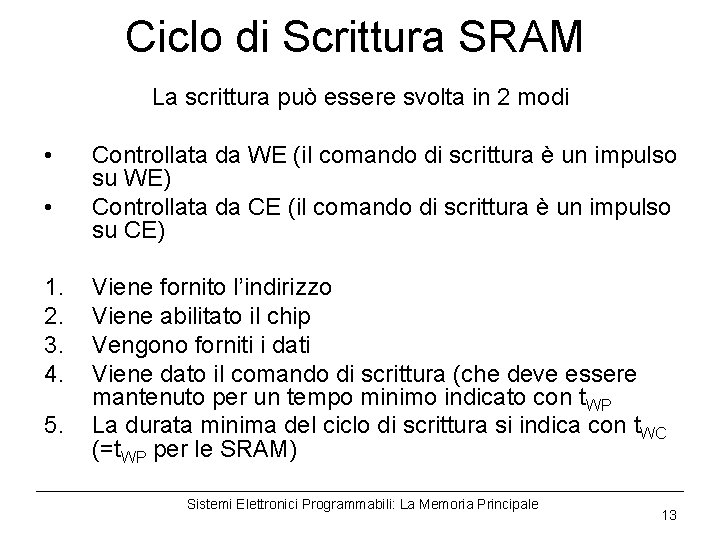 Ciclo di Scrittura SRAM La scrittura può essere svolta in 2 modi • •