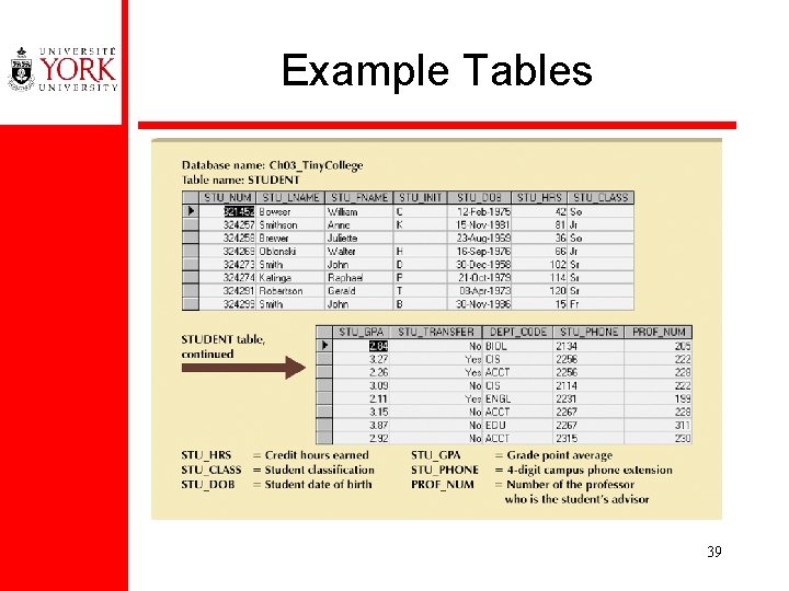 Example Tables 39 