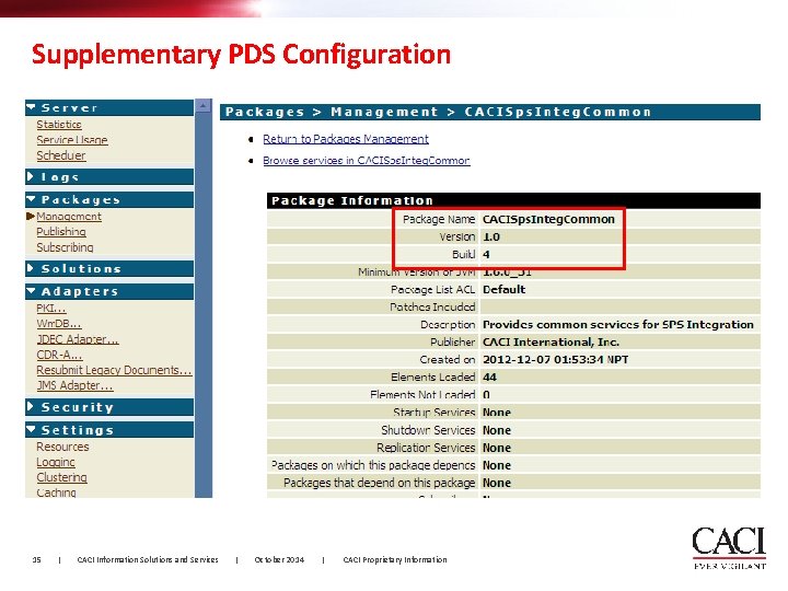 Supplementary PDS Configuration 15 | CACI Information Solutions and Services | October 2014 |