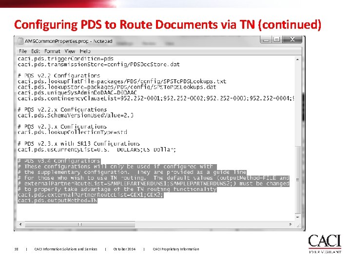 Configuring PDS to Route Documents via TN (continued) 18 | CACI Information Solutions and