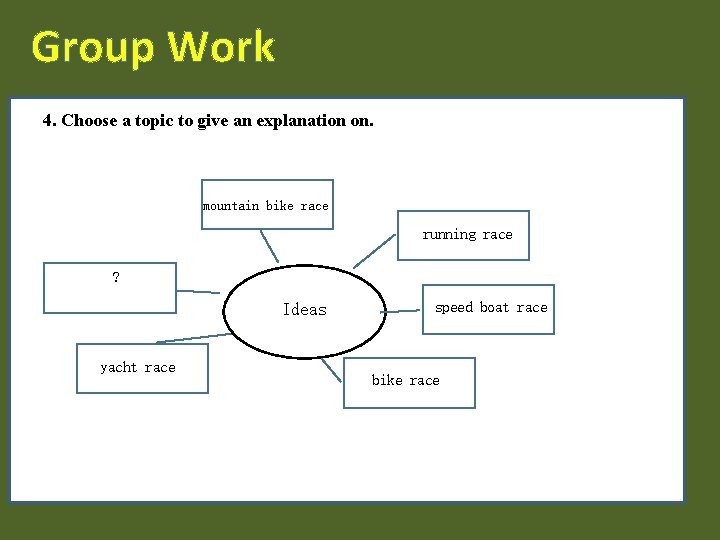 Group Work 4. Choose a topic to give an explanation on. mountain bike race