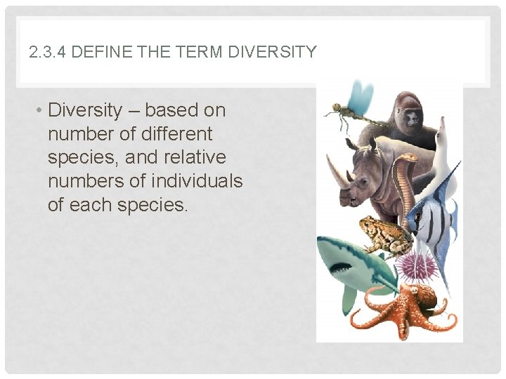 2. 3. 4 DEFINE THE TERM DIVERSITY • Diversity – based on number of