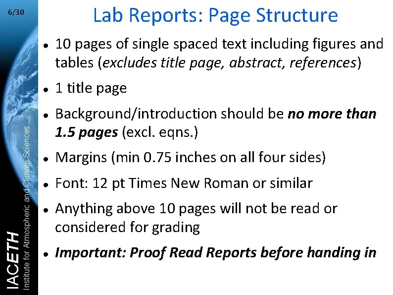 Lab Reports: Page Structure 6/30 ● ● Institute for Atmospheric and Climate Sciences IACETH
