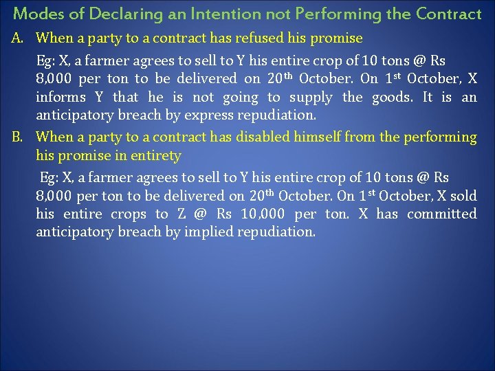 Modes of Declaring an Intention not Performing the Contract A. When a party to
