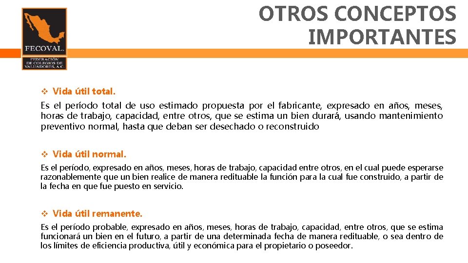 OTROS CONCEPTOS IMPORTANTES Vida útil total. Es el período total de uso estimado propuesta