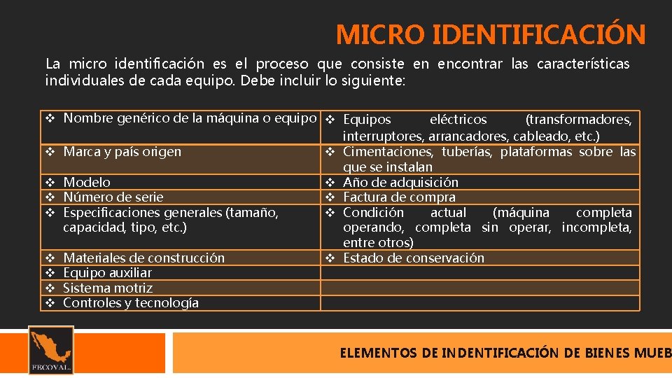 MICRO IDENTIFICACIÓN La micro identificación es el proceso que consiste en encontrar las características