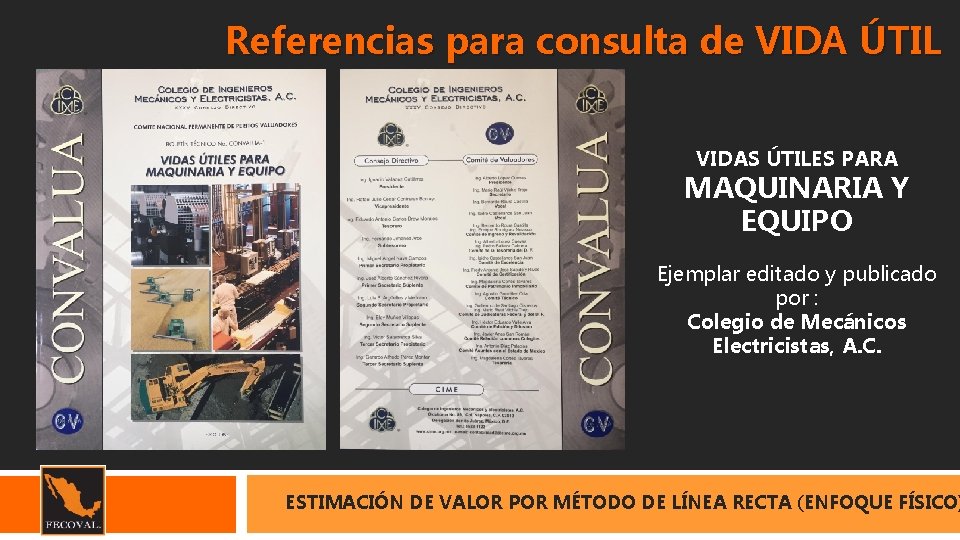 Referencias para consulta de VIDA ÚTIL VIDAS ÚTILES PARA MAQUINARIA Y EQUIPO Ejemplar editado