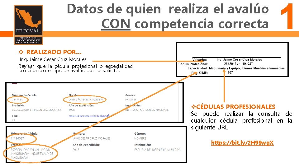 Datos de quien realiza el avalúo CON competencia correcta 1 REALIZADO POR… Ing. Jaime